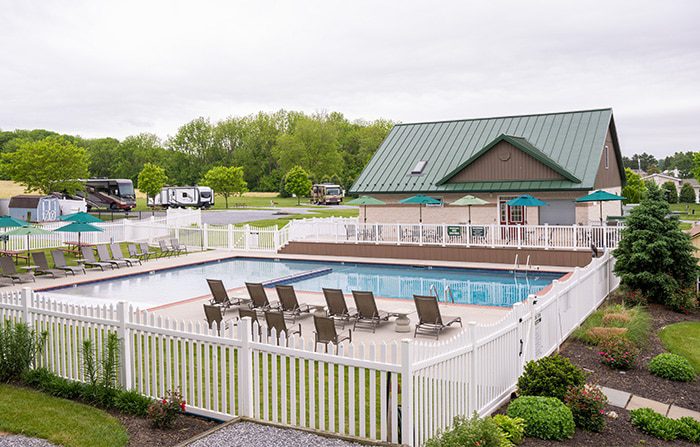 The pool area at Bird-in-Hand Country Acres Campground