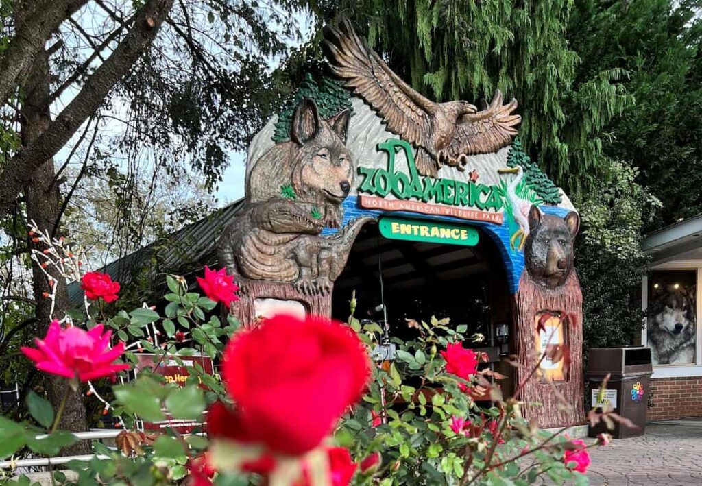 The sign for ZooAmerica, an educational animal facility included with admission to Hershey Park.