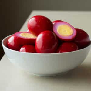 Traditional Pennsylvania Dutch food, hard-boiled red beet eggs