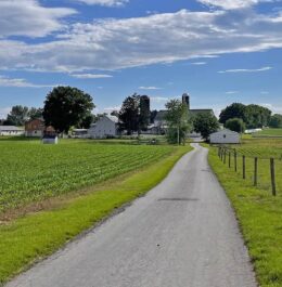 A road view of an Amish farm in Lancaster County, PA.