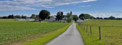 A road view of an Amish farm in Lancaster County, PA.