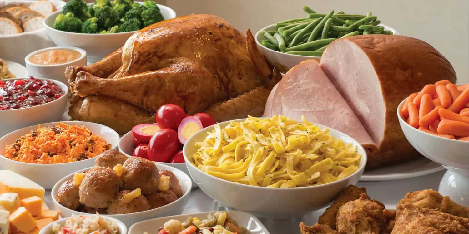 An array of dinner items from Bird-in-Hand's Restaurant and Smorgasbord.