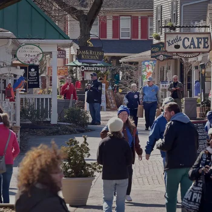People shopping at Kitchen Kettle Village in Intercourse, PA near Bird-in-Hand.